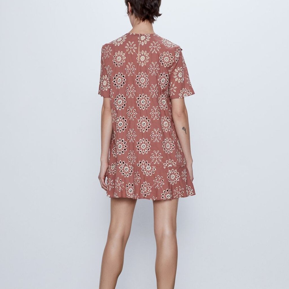 NWT Zara Marsala Embroidered Mini Eyelet Dress - Picture 4 of 8